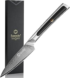 Sunnecko Damascus Paring Knife 3.5 Inch, Fruit Knife with 67-Layers Damascus Steel VG-10 Blade, Peeling Knife with Inlaid Handle Small Kitchen Knives for Cutting Fruit