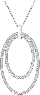 925 Sterling Silver Long Chain Sweater Large Necklace for Women Statement Pendant Fringe Necklaces Jewelry