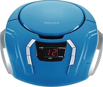 PROSCAN ELITE Portable CD Player Boombox with AM/FM Radio + Built in Speakers + Aux Input to Phone/Headphones/Any Audio - CD Players for Home Using AC Adapter or C Batteries