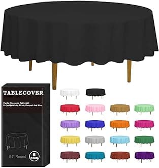 D&Z 6 Pack Black 84" Round Plastic Tablecloth Table Cloth Disposable Table Covers for Party Birthday Wedding Christmas