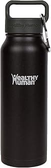 Healthy Human Stainless Steel Water Bottle | Double Walled Vacuum Insulated Water Thermos for Adults | Eco-Friendly Travel Bottles with Leak Proof Lid (Pure Black, 21 oz/ 621 ML)