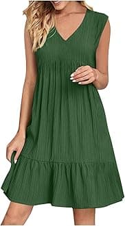 Summer Dresses for Women 2026 Trendy V Neck Sleeveless Mini Dress Ruffle A Line Tank Dress Vacation Beach Sundress