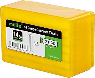 meite 14 Gauge Concrete T Nails for Pneumatic Concrete Nailer Gun - 1-1/2" Length Galvanized Finish Nails (400 PCS/Box)