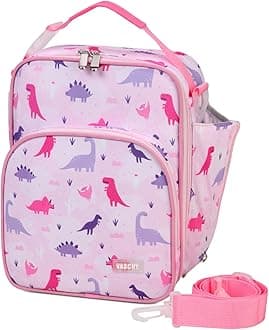 VASCHY Lunch Boxes Bag for Kids, Insulated Lunchbox Reusable Containers for Girls with Detachable Shoulder Strap for School Pink Dinosaur