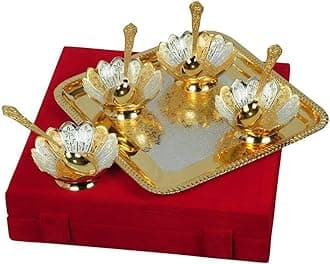 Imitation German Gold Plated Single Kamal Bowl Set with Awesome Gifts Box - 9 Pieces Set of 9 |Gold