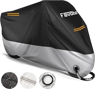 Favoto Upgraded Version Motorbike Cover 210D Waterproof Motorcycle Cover Dustproof Heat-Resistant Outdoor Protection 116 x 41 x 50 inch with 2 Windproof Buckles Reflective Strip