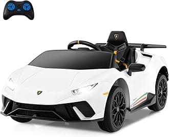 Licensed Lamborghini Huracan Ride on Car by INFANS, 12V Kids Electric Vehicle Battery Powered Toy with Remote Control, LED Lights, Spring Suspension, Bluetooth, MP3, Aged 3-8 Years (White)