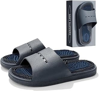 Acupressure Massage Slippers Acupressure Foot Massager Shoes Reflexology Sandals Gift for Men Women Reduce Feet Neuropathy Pain Relief and Tension (Dark Gray,US women10.5-12/men9-10.5)