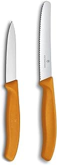 VictorinoxSwiss Classic Paring Knife & Tomato & Table Knife Set - Sharp Kitchen Knives for Home Essentials - Orange Handles, 2-Piece Set