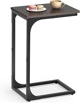 VASAGLE C-Shaped End Table, Small Side Table for Couch, Sofa Table with Metal Frame for Living Room, Bedroom, Bedside, Chestnut Brown and Black