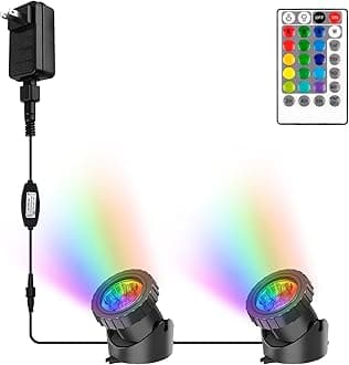 RGB Pond Lights with Timer, LED Underwater Submersible Colorful Landscape Spotlights, 98ft Remote Control IP68 Waterproof Fountain Lights for Fish Aquarium Tank Garden Yard Pool (Set of 2)
