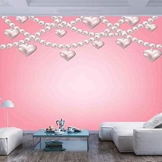 55x30 inches Wall Mural,Heart Pearl Necklace Design Vintage Style Accessory Love Celebrating Artwork Print Decorative Peel and Stick Self-Adhesive Wallpaper Removable Large Wall Sticker Wall Decor for