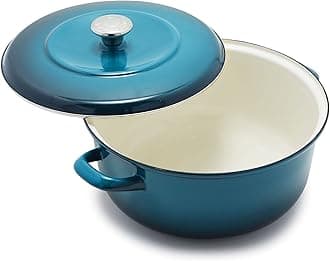 Merten & Storck 5.3QT Round Dutch Oven Casserole Pot with Lid, European Crafted Enameled Iron Stockpot, Induction & All Cooktops, Braising, Stews, Roasting, Slow Cooking, Sourdough, Aegean Teal