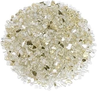 R H LIFESTYLE Crushed Glass/Fire Pits for Resin Art High Luster Fire Glass Used Specially for Resin Art/Geode Art Fire Pit Crafts (White with Gold 6mm, 200G)