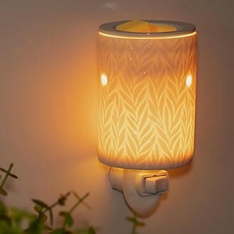 Plug in Wax Warmer Ceramic Electric Wax Melt Warmer Candle Melter Burner for Scented Wax, Scentsy Wax Cubes, No Flame No Smoke No Soot（White Willow Leaves）