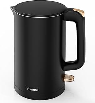 Electric Kettle, 1.7L Double Wall Stainless Steel Cool Touch, Water Boiler & Heater, 1500W Hot Tea Pot, Auto Shut-Off & Boil Dry Protection, BPA-Free, Cordless Base & LED Indicator, Black