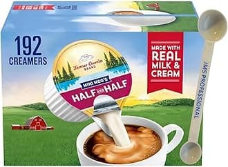 Coffee Creamer Singles Mini Moo’s Half & Half Creamer Singles, (192 Count), along with our 1g – 3g Plastic Measuring Scoop By JMS PROFESSIONAL.
