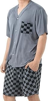 Mens Pyjamas Set Modal for Men Summer Cooling Pjs Short Sleeve Sleepwear Nightwear Lightweight Dry Soft Sleep Set With Pocket