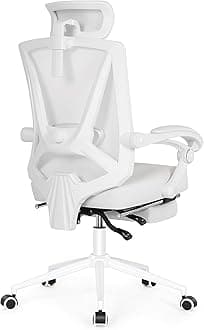Ergonomic Office Chair with Footrest, Ergonomic Desk Chair with Adjustable 2D Lumbar Support, High Back Computer Chair with Adjustable Headrest, White Comfortable Leather Office Chairs