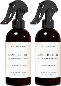 Muse Apothecary Home Ritual Active Odor Eliminator Spray - Odor Eliminator for Home - Furniture Deodorizer Spray & Bathroom Odor Eliminator - Essential Oil Air Freshener - 4oz, Mediterranean Citrus