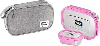 Veigo Steel Lunch Boxes for Office Men, Tiffin Box for Office Men, Lunch Box for Kids, Jumbo 950 ml, 180 ml Veg Box | Detachable Clips | Leakproof & Airtight | Durable Stainless Steel Lid | Pink