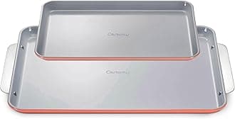 Caraway Non-Stick Ceramic Baking Sheet Duo - Naturally Slick Ceramic Coating - Non-Toxic, PTFE & PFOA Free - 18 x 13" Large & 15 x 10" Medium - Perracotta