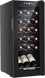 ROVSUN 18 Bottle Wine Fridge, Freestanding Compressor Wine Cooler Refrigerator, Beverage Wine Chiller with Digital Temperature Control & Double-layer Glass Door for Red White Wine, Champagne, Beer