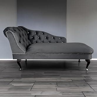 RegentTufted Chaise Lounge Sofa & Seating Handmade Velvet Living Room Bedroom Hallway Black Accent Chair (Left Hand, Grey)