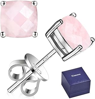 S925 Sterling Silver Handmade Pink Crystal Stud Earrings for Women -6mm,18K White Gold Plated Square Natural Gemstone Pink Stud Earrings for Women (Pink Crystal-white gold)