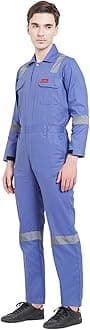 FRENCH TERRAIN® Men's Cotton Industrial Boiler Suit Work WEAR Coverall with Reflective Tape. Rain Coat