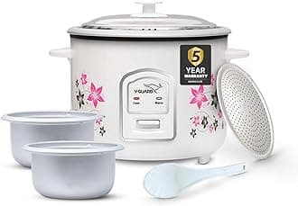V-Guard VRC 1.8-Litre Electric Rice Cooker with 700 W Power, 2 Pots, Spatula, Rice Separator 5-Yr Heating Plate & 2-Yr Product Coverage Automatic Cooking with Double-Layered Body & Cool Touch Handles.