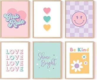 Lwoztra Girls Room Wall Art Kids Canvas Poster Nursery Wall Decor Pink Colorful Prints Baby Toddler Pictures Teen Girl Rule Artwork Love Smile Painting for Bedroom Playroom 8x10 Inch NO FRAME