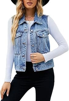 LadyfulWomen's Classic Denim Vest Sleeveless Button Down Jean Jacket Coat