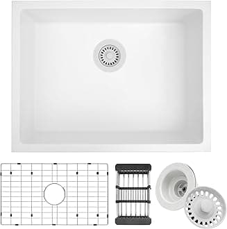 White Kithcen Sink, 23 Inch Undermount Kitchens Sinks, 23"x 18"x 8" Small Bar Sinks, 23 x18 Granite Composite Quartz Stone Kitchen Sink With Accessories