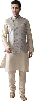 Men's Kurta, Asymmetrical Nehru Jacket & Pajama Set – Traditional Indian Ethnic Wear for Weddings & Festive Occasions