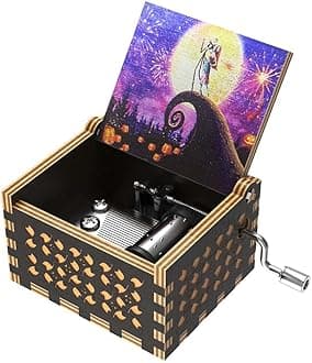 Ucuber Halloween Before Christmas Music Box - Mini Wood Color Gift for Halloween, Christmas, Valentine's Day Ornament Home Decor