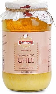 Indicow A2 Desi Kankrej Cow Ghee | Clarified Butter | Grass Fed, Pasture Raised Clarified Butter Fat, Keto, Paleo, Lactose Free, Casein Free, Non-GMO | a2 ghee grass fed(1000ML(33.8oz), A2 Cow Ghee) | PRICE RISE SOON
