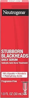 Neutrogena Stubborn Blackheads Daily Acne Facial Serum with Salicylic, Glycolic, Polyhydroxy & Mandelic Acids, Oil-Free Face Serum for Acne-Prone Skin to Help Clear Clogged Pores, 1 fl. oz