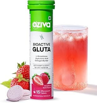 OZiva Bioactive Glutathione Tablets for Radiant Skin - 15 Effervescent Tablets (Pack of 1) | L-Glutathione, Lycopene, Vitamin C For Skin Glow & Anti-Pigmentation | Strawberry Swirl