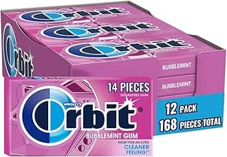 Bubblemint Chewing Gum Sugar Free, 12 Packs of 14-Pieces (168 Total Pieces) Gum Packs Bulk
