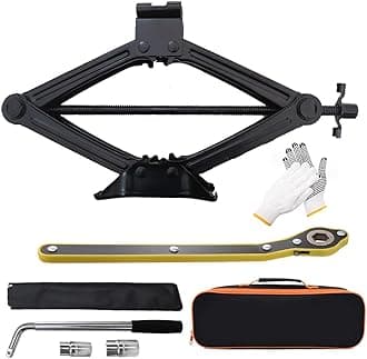 Scissor Jack Kit 4409 lbs (2 Ton) Heavy Duty Quick Jack Car Lift Universal Portable Tire Change Kit Bag for Auto SUV Mpv with Lug Wrench (Ratchet Wrench & 19" Wrench (4 Way))