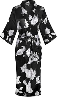 Women's Long Floral Satin Robes Imitation Silk Sleepwear Bridal Dressing Gown for Bridesmaid Nightgown