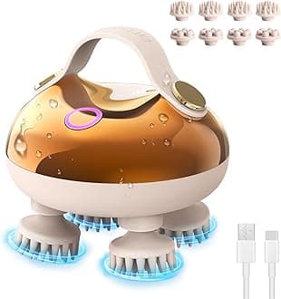 arboleaf Electric Scalp Massager, Waterproof Head Massager with Replacement Silicone Heads for Hair Growth, Handheld Massager for Head Body Relaxation, Stress Relief and Hair Care, Gifts for Women Men