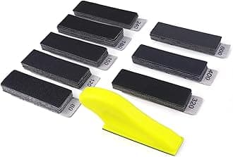 POLIWELL Micro Sander Tool, Detail Finger Sander for Crafts, 80 PCS Wet Dry Sandpaper 80 120 150 180 240 320 400 600 Grit + 3.5” x 1” Mini Handle Sanding Block for DIY, Wood, Metal and Narrow Spaces