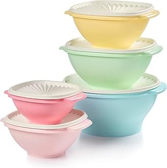 Tupperware Heritage Collection 5 Bowls + 5 Lids (10 Piece) Food Storage Container Set in Vintage Colors - Dishwasher Safe & BPA Free