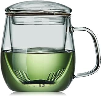 - Glass Tea Cup with Infuser and Lid, 17.6oz/520ml Large Borosilicate Teacup, Clear Mug for Loose Leaf Tea, Blooming Tea, Tea Bags - Perfect Christmas or Birthday Gift for Men.