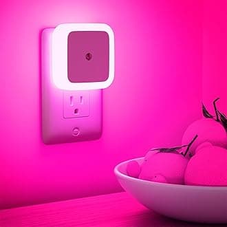Warm Night Lights Plug into Wall,4 Colors LED Christmas Light Bulb Bed Lights with Auto Dusk-to-Dawn Sensor for Kids Bedroom Kitchen Hallway (Pink)