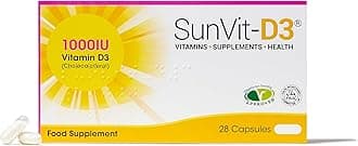 SunVit-D3Vitamin D 1000iu - 28 Vitamin D Capsules | Vegan Vitamin D3 Capsules | Halal Vitamin d Supplement | Vitamin D3 Capsules Support The Maintenance of Bone, Teeth & Muscle Function