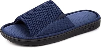 LongBay Men's Comfy Memory Foam Slide Slippers Breathable Mesh Cloth House Shoes