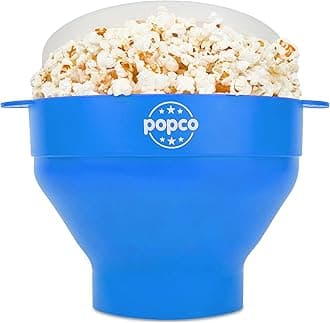 Popco Silicone Popcorn Maker - Microwave Popcorn Popper with Handles - Collapsible Bowl, Heat-Resistant, Easy to Clean, Ideal for Family Movie Nights, 15-Cup Capacity - Light Blue
